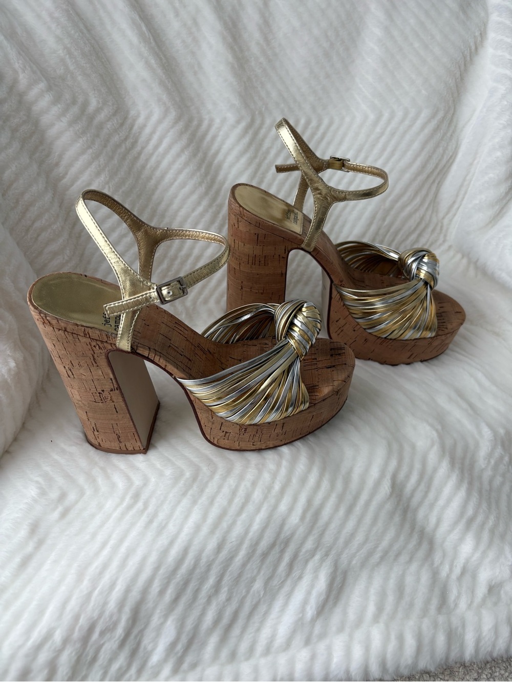 Jeffrey Campbell Metallic Gold and Silver Knot Cork Wedge Sandals - Picture 2 of 4